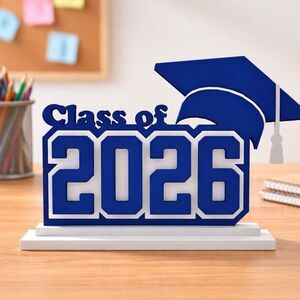 Class of 2026 Graduation Sign, 3D Printed, Mortarboard Cap + Tassel, Senior Gift
